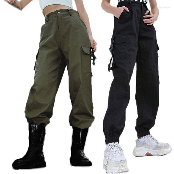 Pantaloni da donna Donna Harajuku Vita alta Baggy Cargo con tasche multiple Hip Hop Dance Tinta unita Pantaloni da jogging larghi Pantaloni della tuta