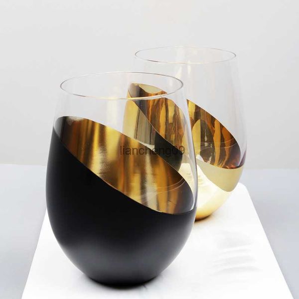 2 Stücke Abgeschrägtes Überzogenes Glas Ei Glas Whisky Weinglas Golden Schwarz Gold Trinken Haushalt Wasser Tasse Weihnachtsgeschenk L230620