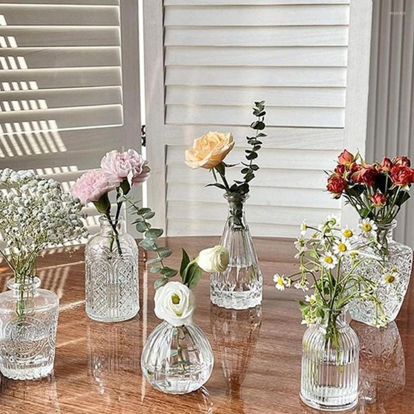 Vazolar INS Cam Vazo Topraksız Bitki Mini Çiçek Şeffaf Kabartmalı Masaüstü Süs Ev Dekorasyon Düğün Parti Tedarik