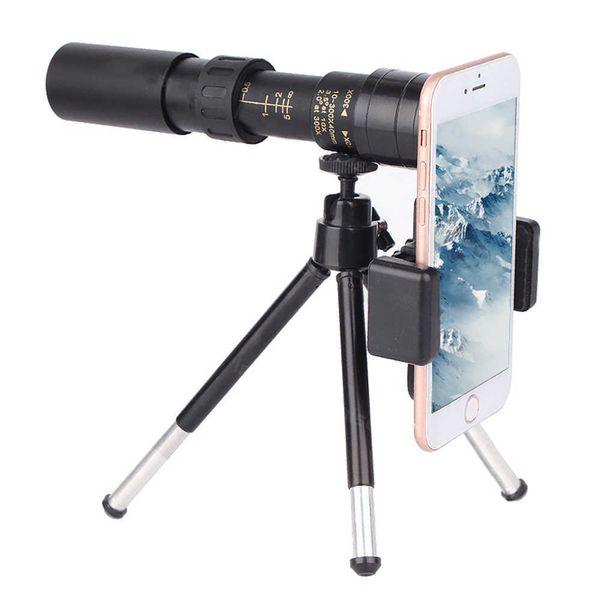 Телескоп-бинокль Hd Zoom 10-300X40 Portab Монокуляр высокой мощности со штативом Держатель телефона для охоты Кемпинг Наблюдение за птицами Tescope HKD230627