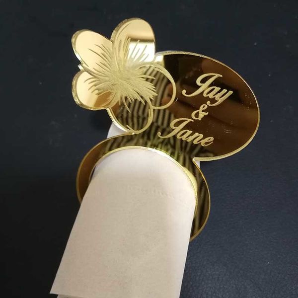 Anel de toalha 50 peças, personalizado, mesa, acrílico, madeira, anel, guardanapo, personalizado, flor, casamento, com, nomes, suprimentos, decoração, 230627