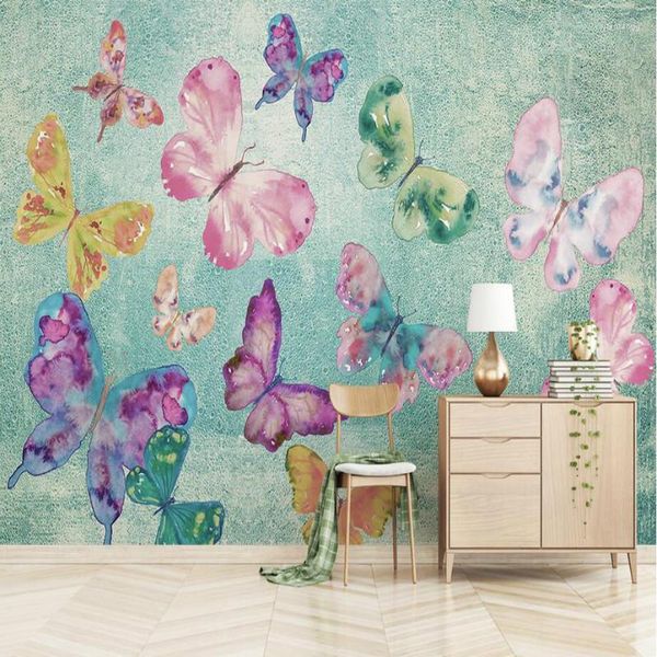 Tapeten 3D-Tapete Wohnzimmer Heimwerker Moderne Hintergrund Wandmalerei Wandbild Seidenpapier Schmetterling Tanzen