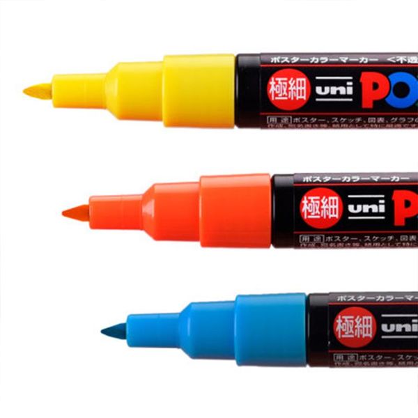 Uni Posca Farbmarkierungsstift, extra feine Spitze, 8/12 Farben, 1 m, für Steine, Becher, Keramik, Glas, Holz, Stoff, Metall, Malerei, schnell trocknend