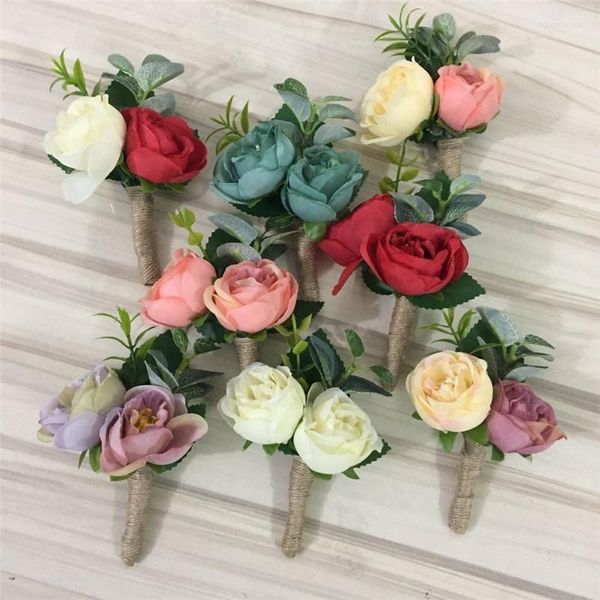 Flores decorativas 8 cores faça você mesmo Boutonniere Noivo Casa de Botão Rosa Masculino Buquê de Flores de Casamento Acessórios Baile de Formatura Terno Decoração