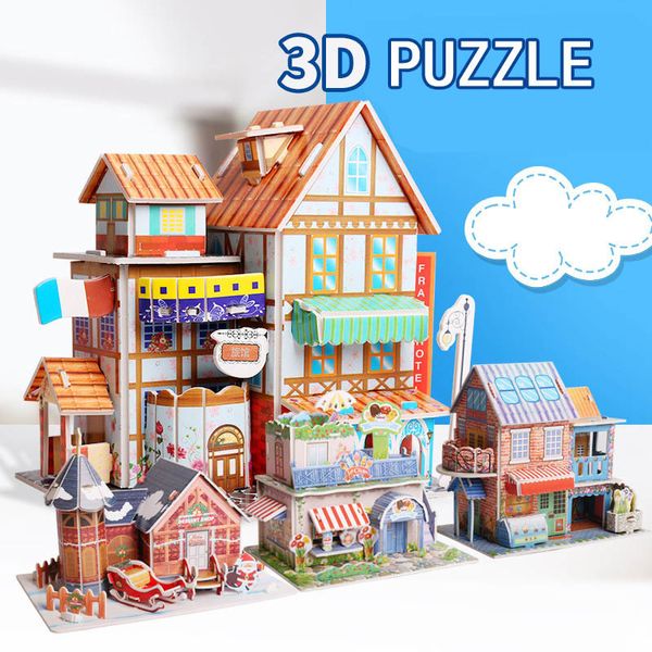 3D-Puzzles für Kinder, 3D-Stereo-Puzzle, Cartoon-Haus, Schloss, Gebäudemodell, DIY, handgefertigt, frühes Lernen, Lernspielzeug, Geschenk für Kinder, 230627