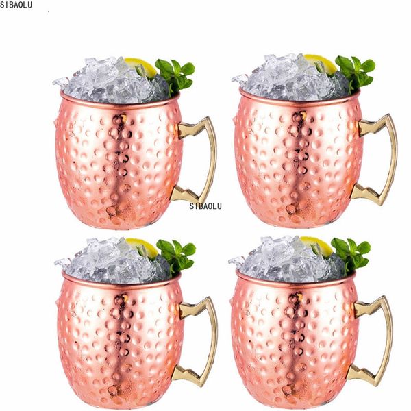 Tazze 1 4 pezzi 550 ml 18 once Moscow Mule Mug Acciaio inossidabile Rame martellato Placcato Tazza da birra Tazza da caffè Bar Bicchieri 230627