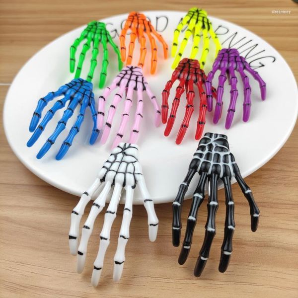 Grampos de cabelo Esqueleto Mão Handpin Para Mulheres Acrílico Multicolorido Ossos Sangrento Luminoso Crânio Acessórios para Agarrar os Dedos