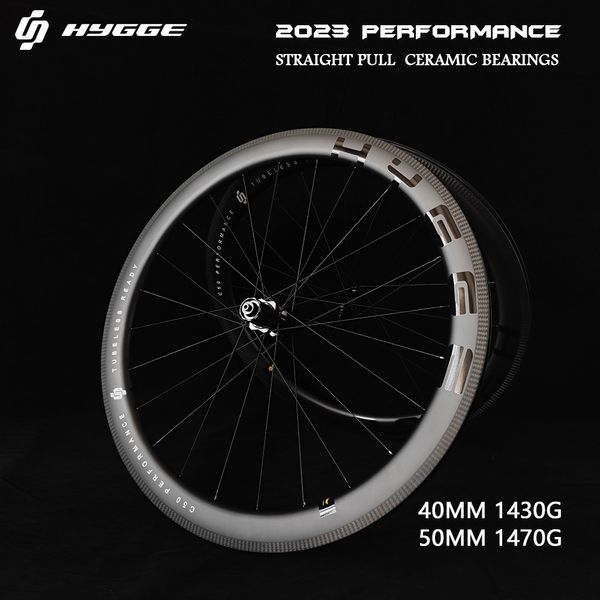 Fahrradräder HYGGE Straight Pull Carbonräder 700C Straßendrahtreifen Tubeless 40MM 50MM Fahrradräder R13 Keramiknaben Räder Felgenbremse 230628