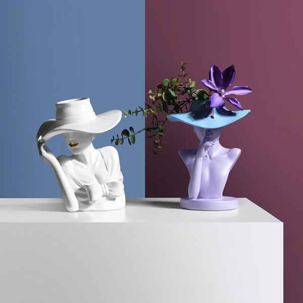 Oggetti decorativi Figurine Bellezza creativa Vaso di fiori Bianco Rosa Stile nordico Testa umana Vaso Decorazione della casa Ornamenti per soggiorno Artigianato in resina 230628