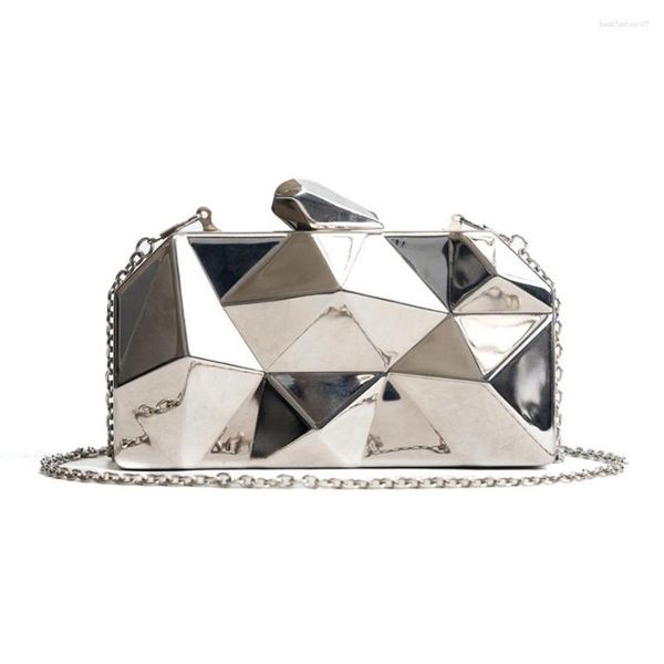 Borse per la spesa Borse da donna Pochette esagonali in metallo di alta qualità Moda Geometrica Mini Party Borsa da sera nera Pochette in oro argento