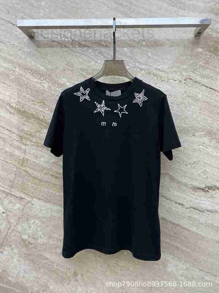 T-shirt da donna Designer Primavera / Estate 23 New Order T-shirt a maniche corte con scollo tondo decorativo con pentagramma di diamanti KZD2