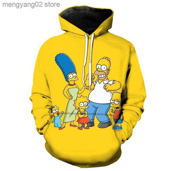 Moletons masculinos com capuz impresso em 3D com capuz fofo Homer Anime com capuz série hip-hop casual para homens e mulheres outono inverno moletons com capuz masculino T23628