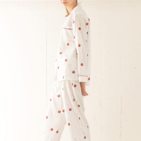 Pijama feminino 2023 japonês outono inverno feminino estampado cerejeira calças de manga comprida conjuntos de pijamas de duas peças soltos para uso doméstico