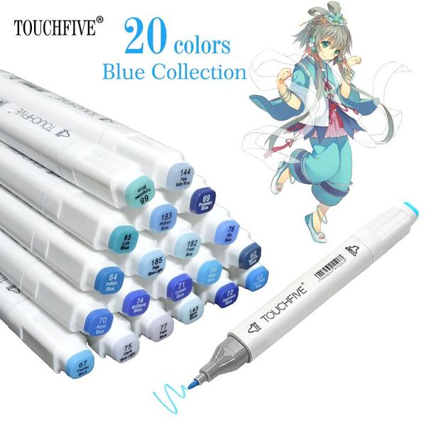 Marcadores touchfive 20 cores série azul marcadores de álcool canetas tinta à base oleosa arte marcador desenho caneta conjunto animação