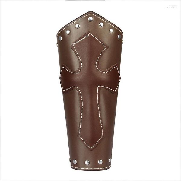 Fermagli per capelli in pelle PU Punk Arm Guard Cross Pattern Wristband Bracciale da polso medievale Biker Uomo Donna Gioielli Cosplay