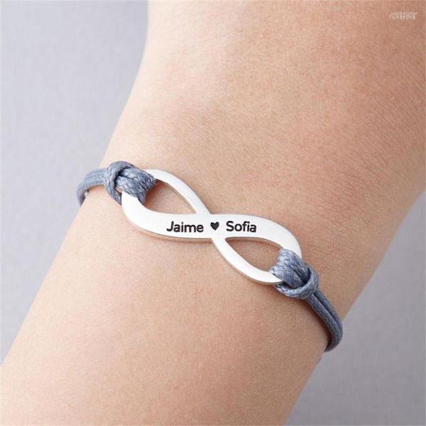 Braccialetti con ciondoli Nome personalizzato Bracciale personalizzato Uomo Donna Ciondolo infinito Stringa di cuoio regolabile Regalo di San Valentino