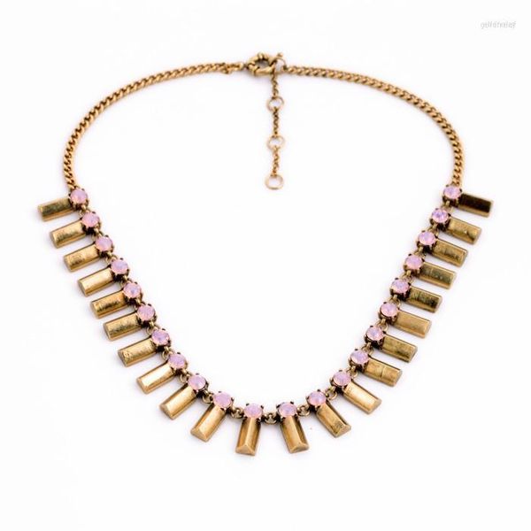 Halsband Großpreis Retro Punk-Stil rosa Kristallperlen Antikgold geometrische Anhänger Vintage Halskette Frauen Schmuck Großhandel
