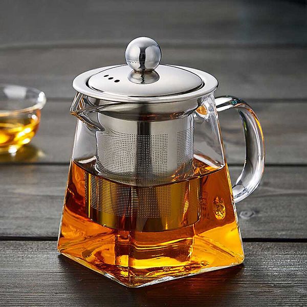 Bottiglie d'acqua Teiera in vetro resistente al calore con filtro per infusore per tè in acciaio inossidabile Bollitore per fiori Kung Fu Set Puer Oolong vendita 230627