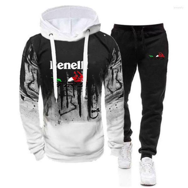 Agasalhos masculinos 2023 Benelli TRK 502X Impressão masculina com capuz em cores gradientes Jaquetas calças de moletom casuais Esporte Hip Hop Casacos Top Calças