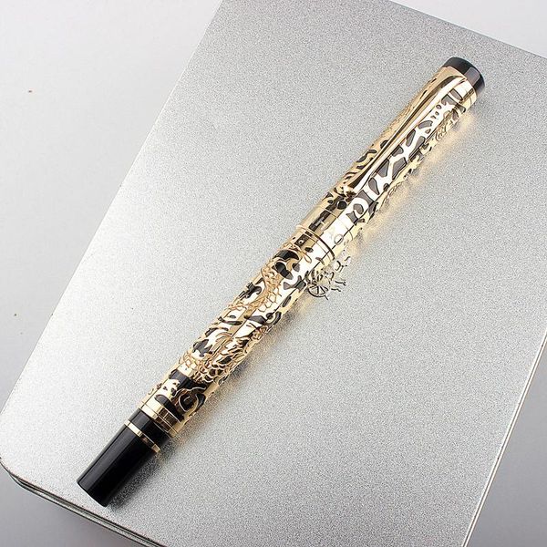 Pens Jinhao Dragon Texture intaglio in metallo Funga di lusso Business Scrittura Calligraphy Pens Office Stationery Ink Penna