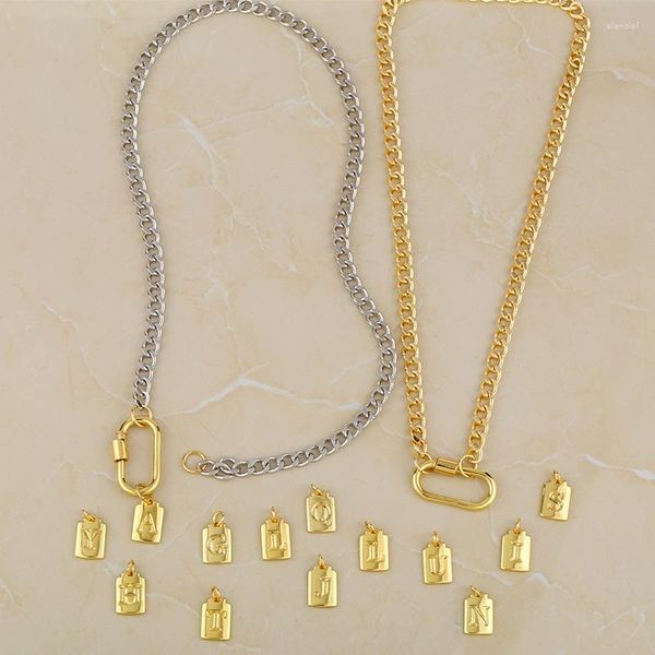 Anhänger Halsketten FLOLA Gold Kubanische Kette Polnisch 26 A-Z Anfangsbuchstabe Halskette Curb Karabinerverschlüsse Choker DIY Punk Schmuck Nkes36 Gord22