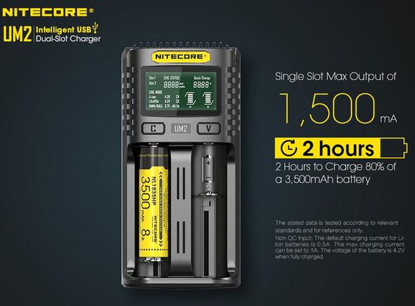 Originale Nitecore UM2 QC Caricabatterie Digicharger Display LCD Fast Intelligent Dual 2 Slot Carica USB per IMR 18650 21700 Batteria universale agli ioni di litio VS UI2 D2 SC2 I2