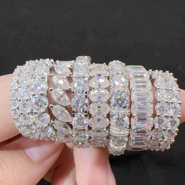 Prezzo all'ingrosso 925 Sterling Silver Eternity Band Ring Iced Out Vvs Moissanite o Cz Hip Hop Men Gold