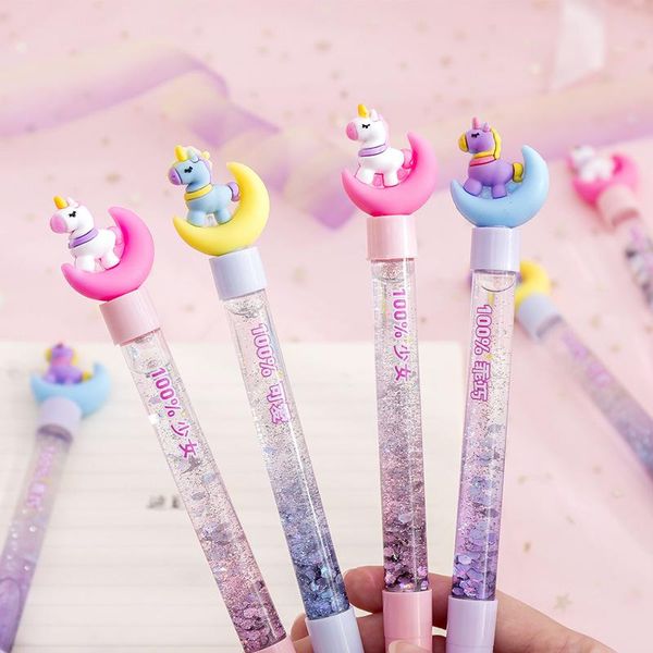 Pens 40 PC/Lot Unicorn Sıvı Quicksans ve Jel Pullar İmza Kalem Escolar Papelaria Okul Ofisi Tedarik Tedarik Tanıtım Hediyesi