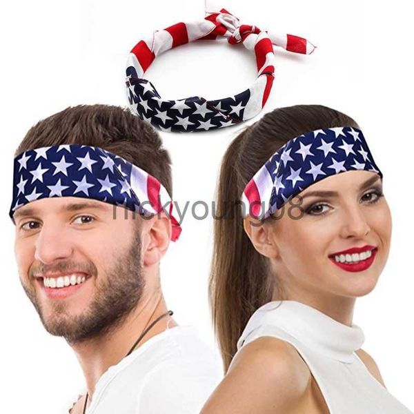 Bandana's 50x50CM Unisex Katoen Sport Pochet Sjaal Amerikaanse Vlag Strepen Star Print Hoofdband Bandana Hiphop Polsband Haar Wrap x0628