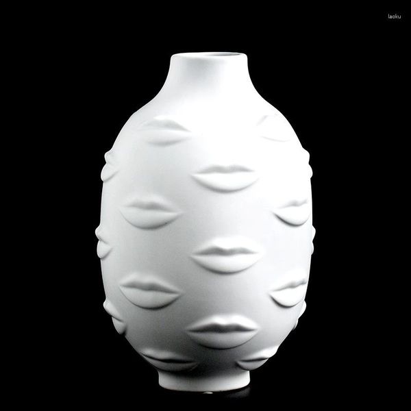 Vasi Artisti 3D Lip Piante in vaso Vaso di ceramica bianca Inserto di fiori secchi Artista Residenza Ornamenti decorativi Decorazione domestica moderna