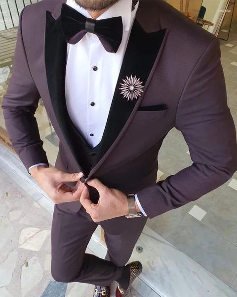 Ternos masculinos vermelho escuro terno masculino preto lapela traje casamento noivo smoking ajuste fino terno masculino baile de formatura blazer 3 peças jaqueta calça colete