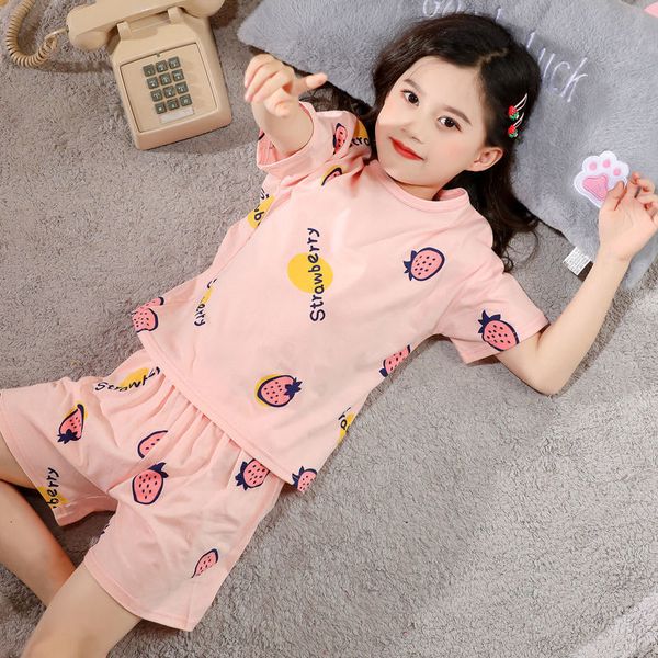 Completi di abbigliamento Pigiama per bambini estivi Pigiama a maniche corte Pantaloncini per bambini T-shirt 2 pezzi Cartone animato per ragazze Ragazzi Baby Sleepwear Nightwear 230627