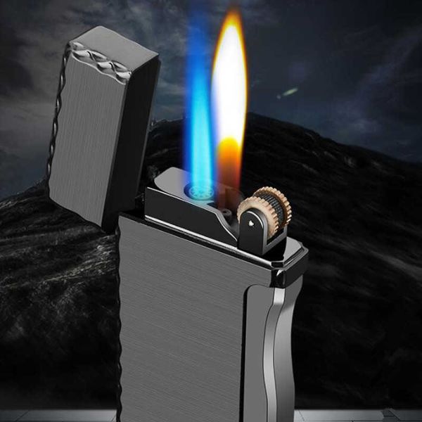 Creative Double Fire Switch No Gas Lighter Metal Windproof Sand Wheel Inflatable Men Smoking Gifts TAX4