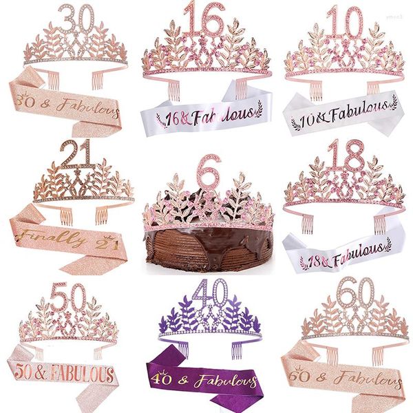 Grampos de cabelo Coroa de aniversário da rainha 6 16 18 21 30 50 Fita Tiara de cristal Princesa Bar Mitzvah Festa Aniversário Decoração Suprimentos