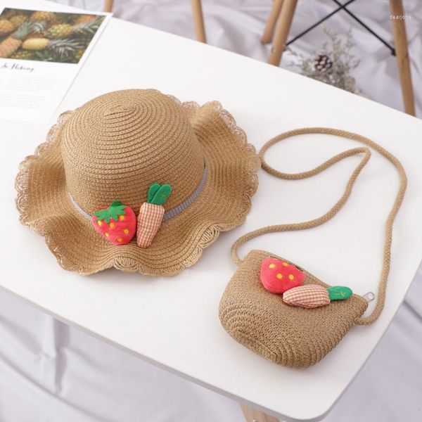 Cappelli Cappello estivo per bambini Fiore di paglia Traspirante Con borsa carina Bambini Ragazzo Ragazze Visiera parasole Protezione UV Panama