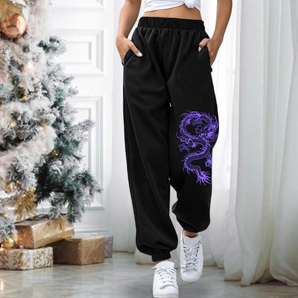 Frauen Hosen Frauen Jogginghose Harajuku Cartoon Gedruckt Sport Freizeit Breite Bein Kordelzug Jogger 2023 Frühling Herbst Fracht