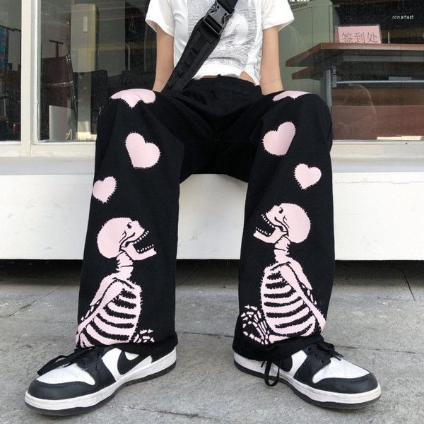 Calça Feminina Gótica Harajuku Calça de Moletom Baggy Feminina Masculina Macacões Soltos de Pernas Largas Fada Grunge Esportes Moda Coreana Roupas Alternativas