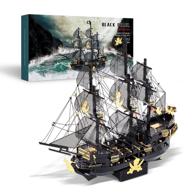 Puzzle 3D Piececool Puzzle in metallo 3D The Black Pearl Jigsaw Kit modello di assemblaggio Nave pirata fai da te per regali di compleanno per adulti per adolescenti 230627