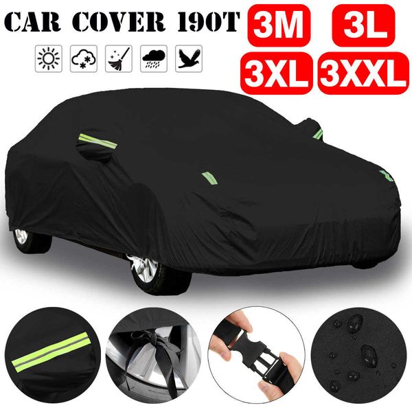 Capas pretas 210D 190T completas para carro à prova d'água para neve para-sol anti-UV à prova de poeira universal estilo exterior automotivo MLXLXXLHKD230628