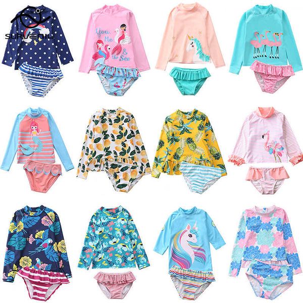 Badebekleidung für Mädchen, zweiteilig, lang, Seve-Baby-Badeanzug, Anti-UV-Sommer, Strand, Badekleidung, Meerjungfrau-Einhorn-Badeanzug für Kinder HKD230628