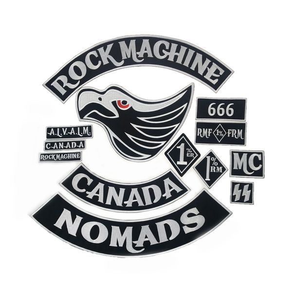 Original Rock Machine Motorrad-Stickerei, Biker-Abzeichen, großer Aufnäher für die gesamte Rückseite der Jacke, zum Aufbügeln auf der Weste, Rocker-Aufnäher