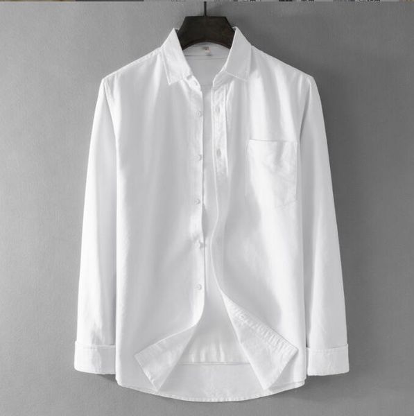 Мужская однотонная рубашка Oxford Spun с длинными рукавами Тонкая облегающая рубашка из чистого хлопка