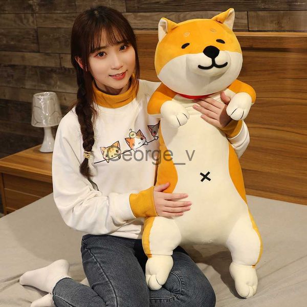 Animais de Pelúcia Recheados 60120cm Bonito Shiba Inu Cão Gato Brinquedos de Pelúcia Animais Longos Recheados Sono Namorado Travesseiro Boneca Almofada de Escritório Crianças Meninas Presente J230628