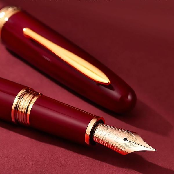 Pens Hongdian 1841 Resina Fonte Pen Iridum EF/F 14K Gold EF/F com conversor Red/Black Office Business Writing Ink Caneta