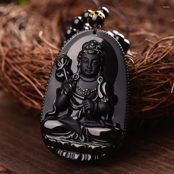 Ожерелья с подвесками Mahasthamaprapta Bodhisattva ожерелье подвески ювелирные изделия черный обсидиан резной Будда амулет на удачу для женщин мужчин