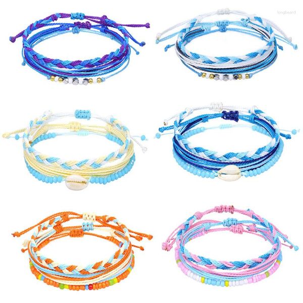 Braccialetti di fascino Boho Set di braccialetti di conchiglie di corda colorata blu per le donne Ragazza moda perline tessute a mano gioielli amicizia estate spiaggia avvolgere