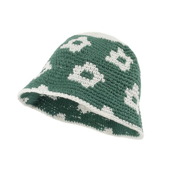 Novos gorros de flores verdes para mulheres, gorros de tricô feitos à mão para meninas, estações, chapéu de balde de rua japonês, boné bob