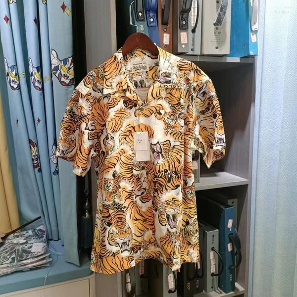 Мужские повседневные рубашки мужские 2023 высокого качества WACKO MARIA Tiger Painted Hawaiian Couples Short Sleeve