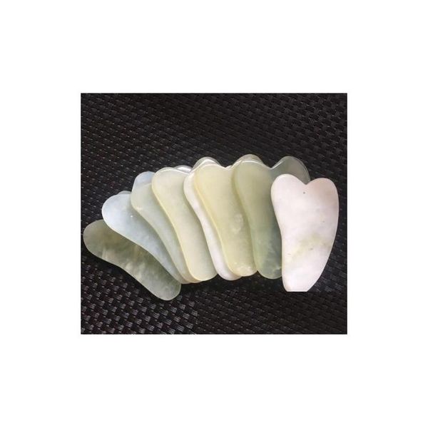 Massagem Stones Rocks Natural Gua Sha Board Green Jade Stone Guasha Cure Acupuncture Mas Tool Corpo Rosto Relaxamento Beleza Saúde Ca Dhwrz