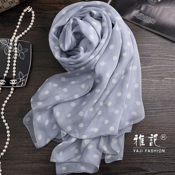 Cachecóis Cachecol De Seda Feminino Bolinhas Cinza Hangzhou Longos Xales Envoltórios Para Senhoras Primavera Outono Inverno Verão